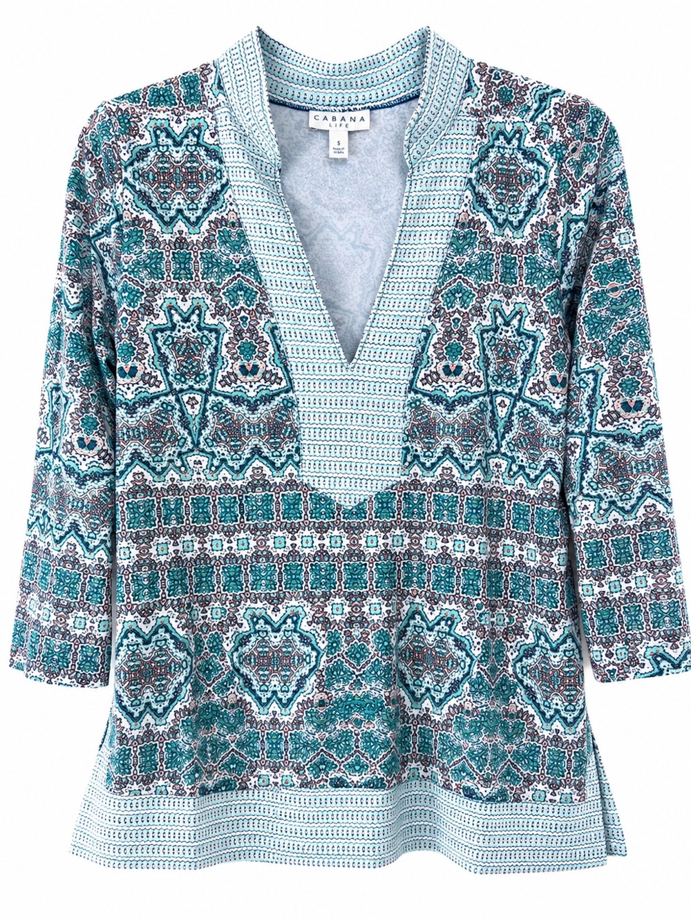 Cabana Life Paisley Medallion Tunic Top Small Teal Aqua Resort Coastal